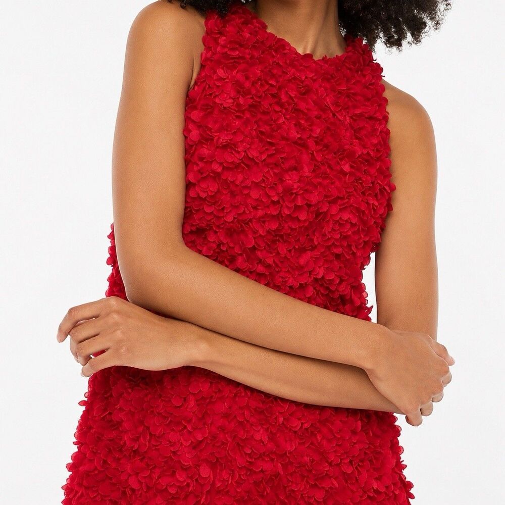 J Crew Factory Rosette Mini Dress Deep Ruby Red Size 6 3D Floral Cocktail CE631